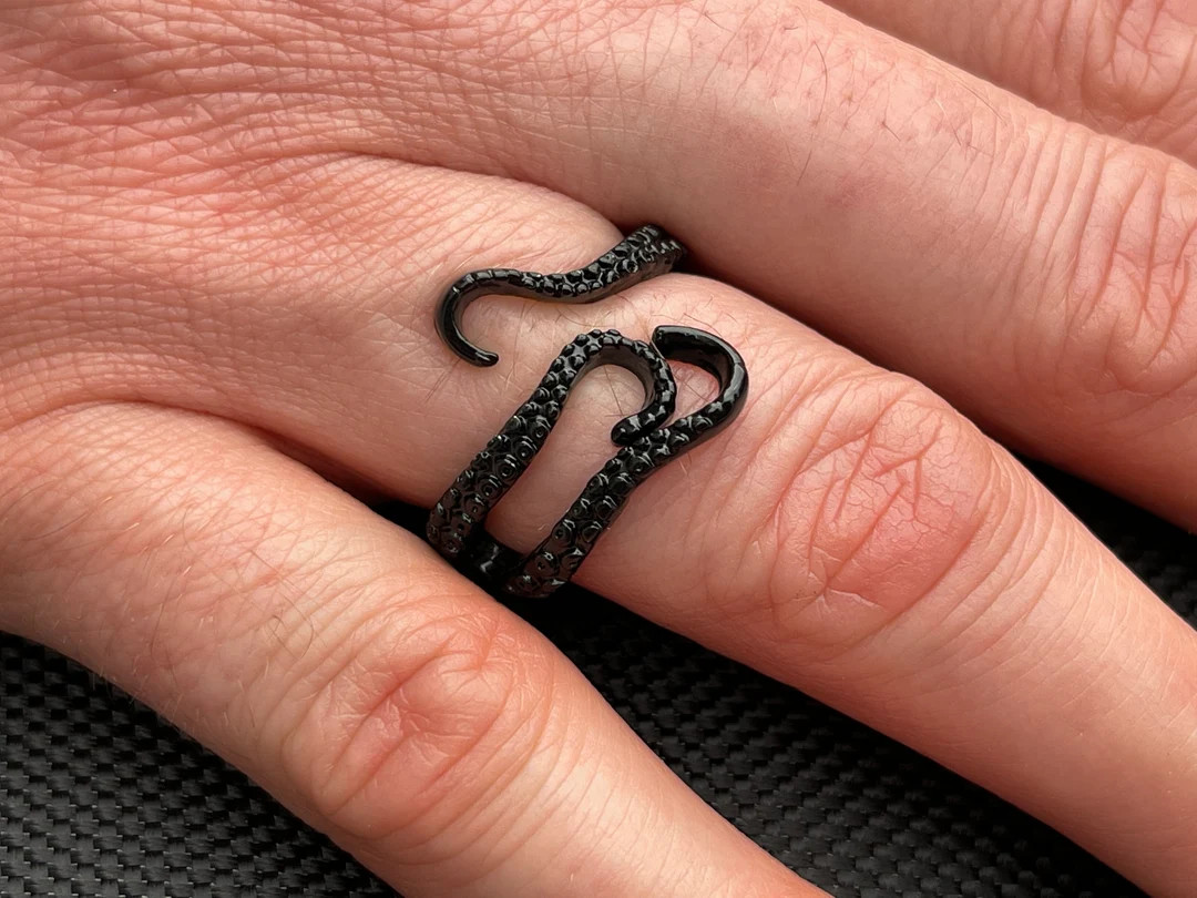 Black Kraken adjustable ring, fashion jewelry, OFMD pirate Blackbeard Edward Teach, flag, octopus... | Etsy (US)