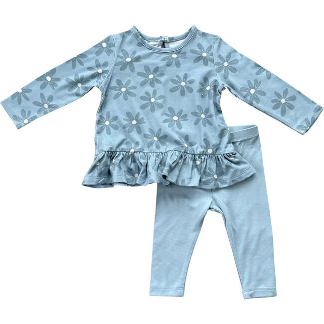 Babysprouts | Long Sleeve Peplum Set Daisy in Ski Blue (Multicolor, Size 3-6M) | Maisonette | Maisonette