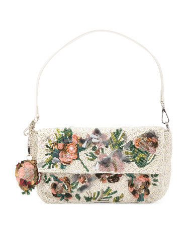 Beaded Multi Flower Cluster Shoulder Bag For Women, Leather | TJ Maxx