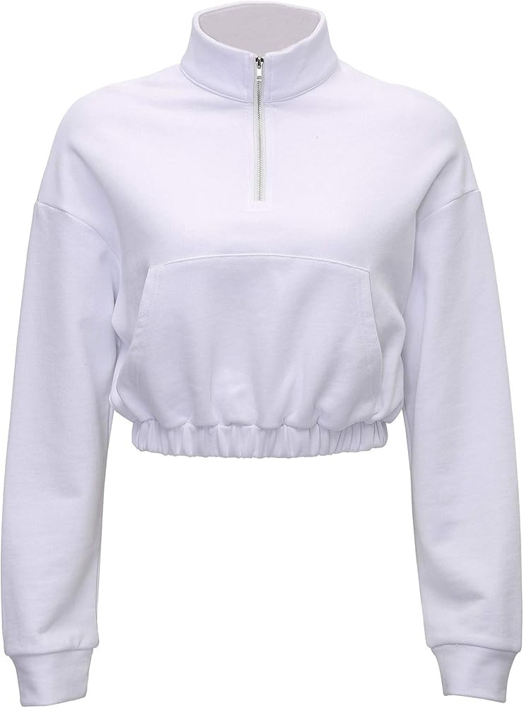 Womens Cropped Quarter Zip Pullover Swealsthirt Hoodie Long Sleeve Crop Top | Amazon (US)