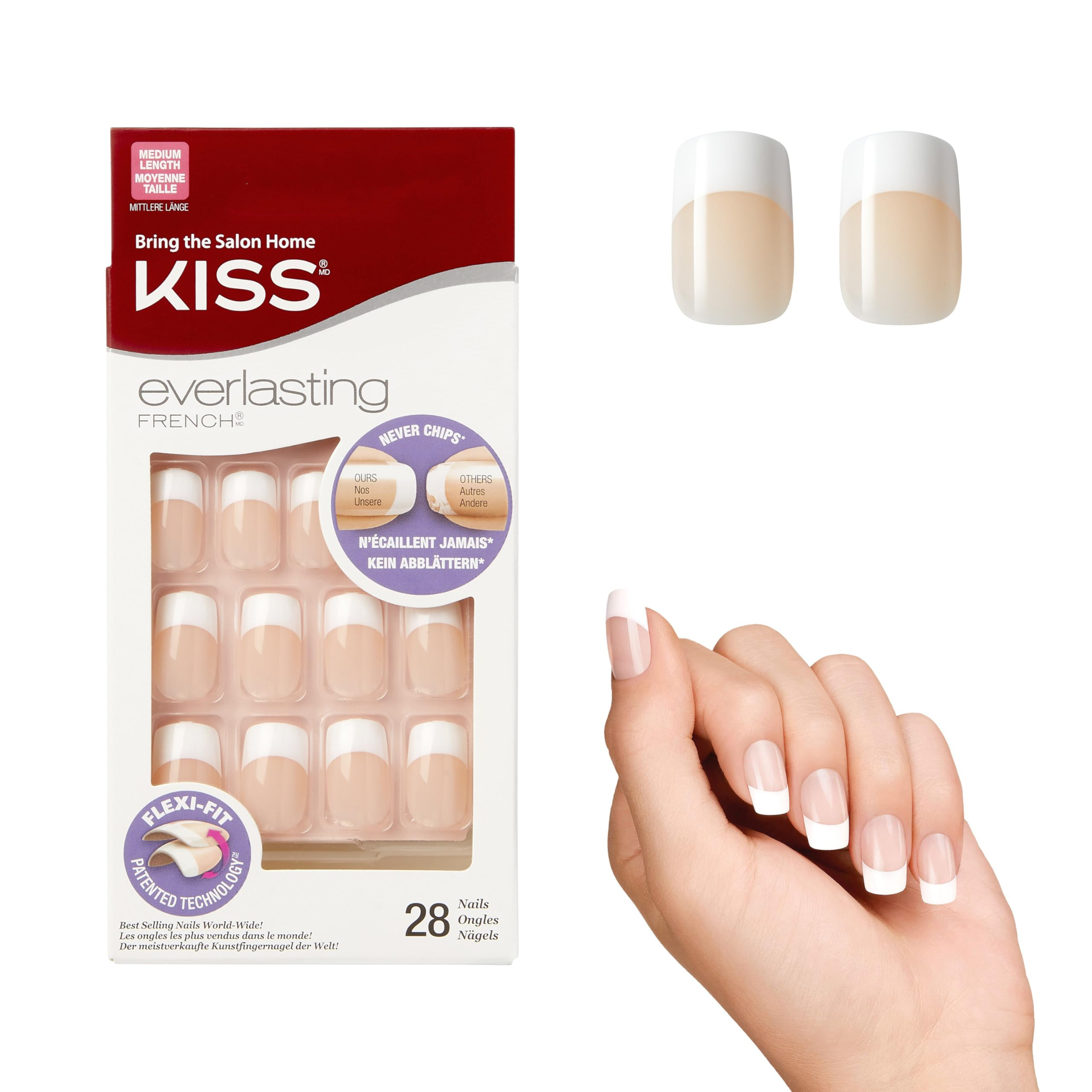 Kiss Everlasting French Nail Manicure, Chip-Free with Flexi-Fit Technology, Medium, "Infinite", N... | Amazon (US)