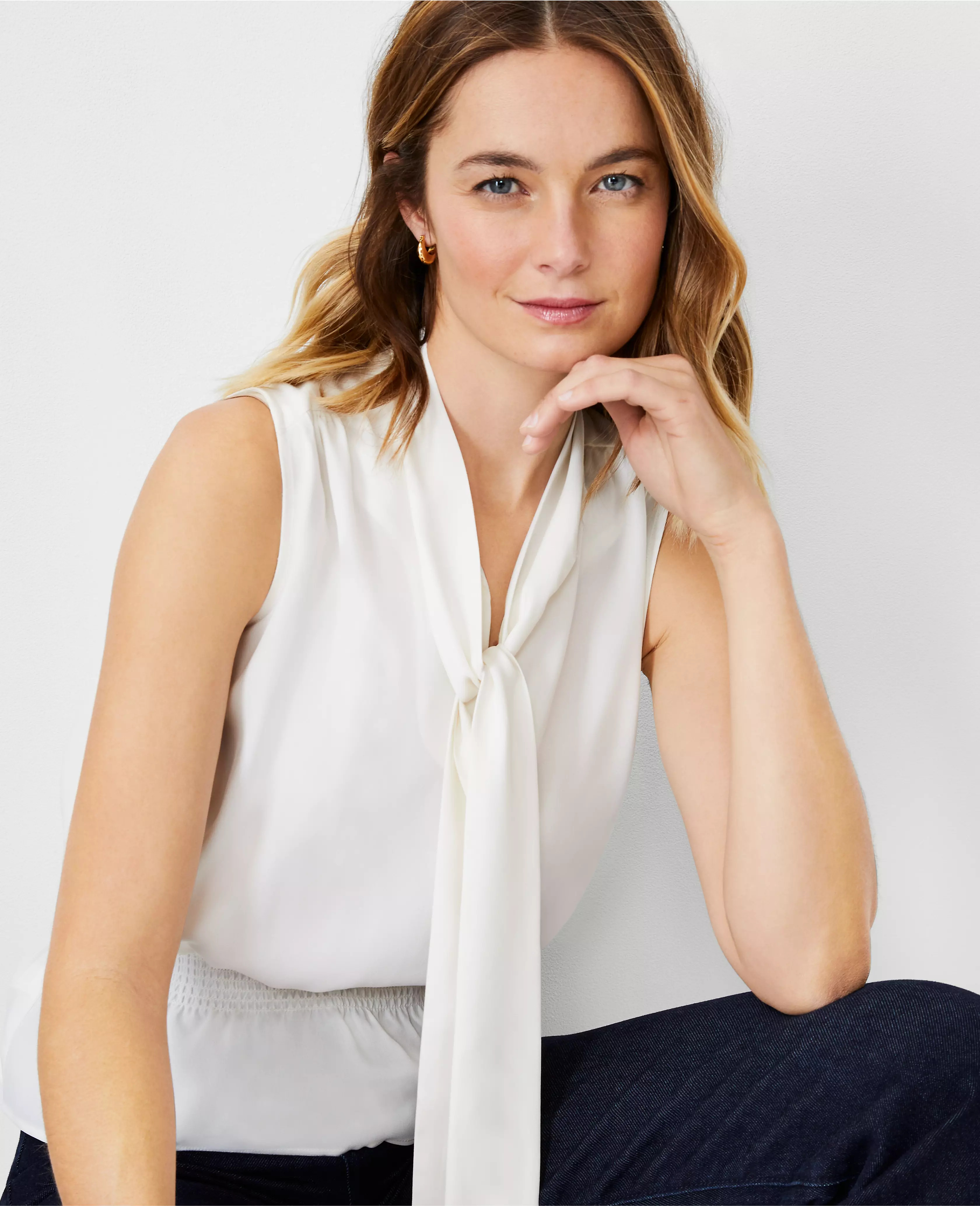 Tie Neck Smocked Waist Top | Ann Taylor (US)