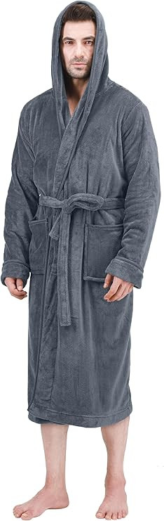 NY Threads Men's Hooded Fleece Bathrobe Plush Long Spa Robe | Amazon (US)