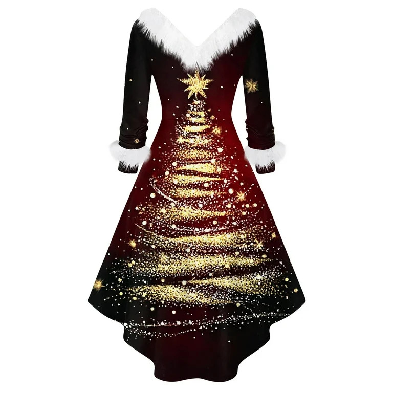 Christmas Dresses for Women Women's Fashion Elegant Autun And Winter Long Sleeve V-Neck Christmas... | Walmart (US)