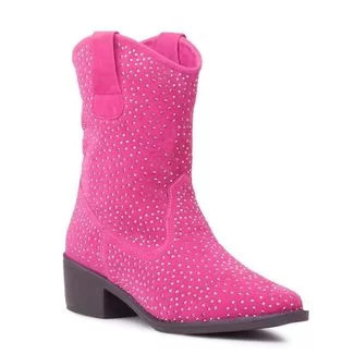Bota Western Feminina Cano Médio Brilhos Bico Fino Rosa | Dafiti (BR)