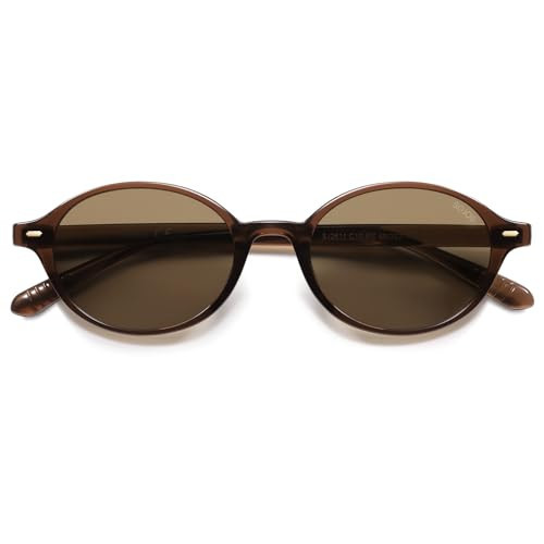 SOJOS Retro Oval Round Polarized Sunglasses Womens Mens, Small Chic Vintage Trendy Sunnies SJ2611, Brown/Brown | Amazon (US)