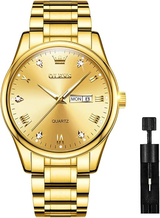 OLEVS Men's Luxury Stainless Steel Watch, Big Face Gold Silver Two Tone Analog Quartz Dress Watch... | Amazon (US)