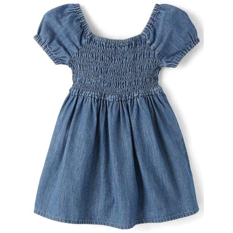 The Children's Place Toddler Girls Short Sleeve Smocked Chambray Dress, Sizes 6M-5T | Walmart (US)