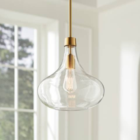 Possini Euro Asni 11" Wide Antique Gold and Glass Modern Mini Pendant - #23N40 | Lamps Plus | Lamps Plus