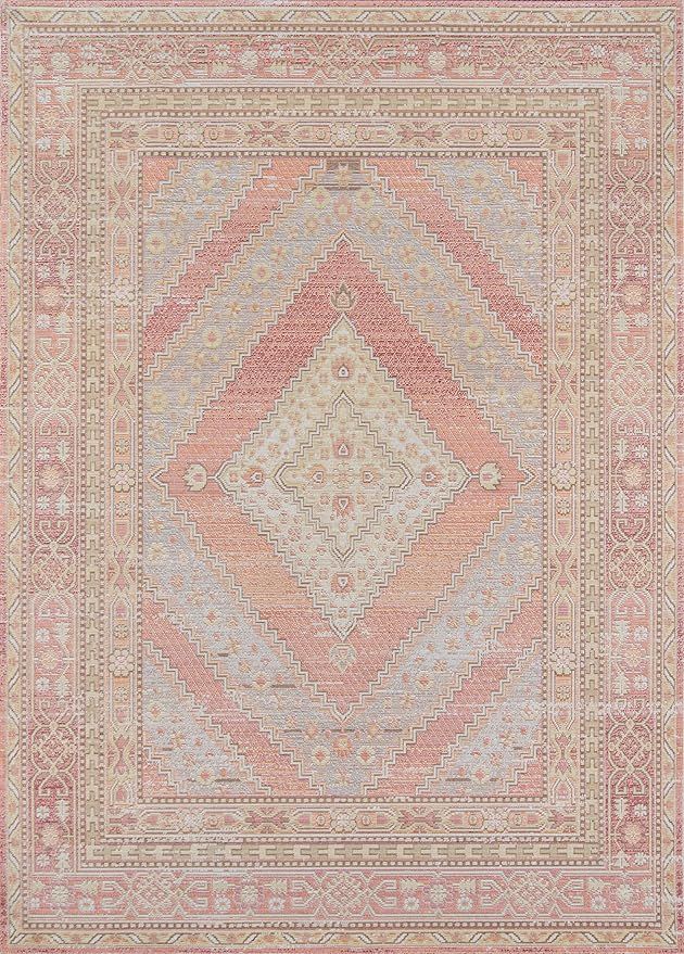 Momeni Isabella Traditional Geometric Flat Weave Area Rug, 5'3" x 7'3", Pink | Amazon (US)