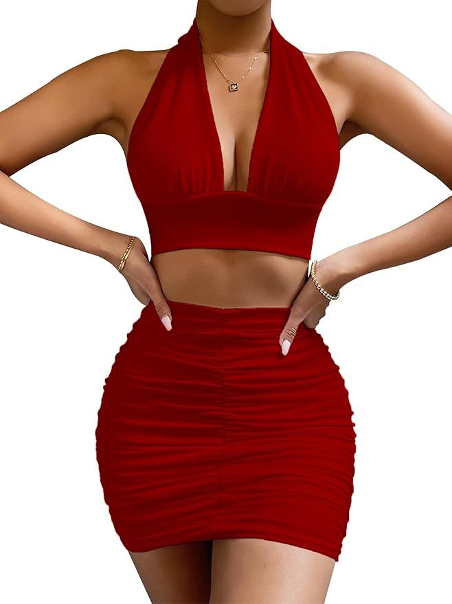 2 Piece Outfits for Women Sexy Club Night Out Crop Top & Bodycon Skirt Set Dresses | Amazon (CA)
