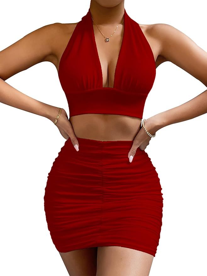 2 Piece Outfits for Women Sexy Club Night Out Crop Top & Bodycon Skirt Set Dresses | Amazon (CA)