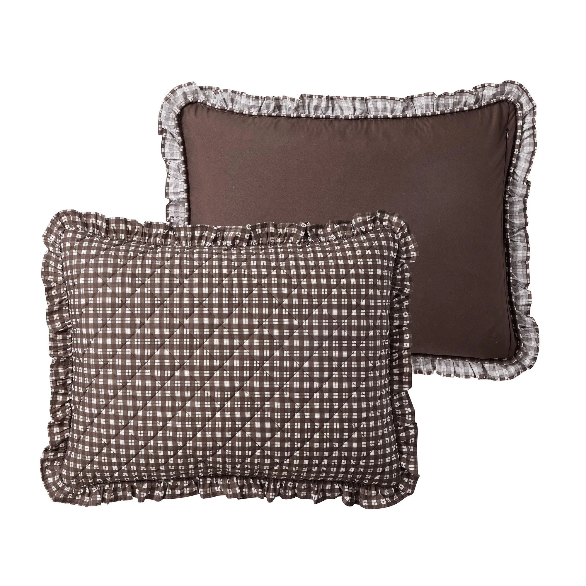 My Texas House Gingham Ruffle 3-Piece Brown Adult Quilt Set, Full/Queen | Walmart (US)