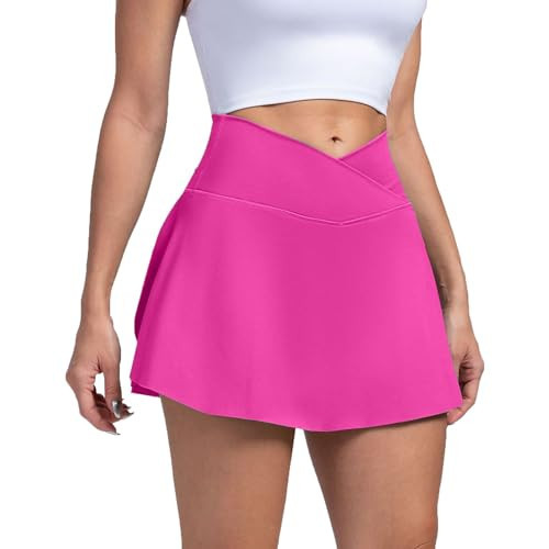 Generic Women Skirts Skirt with Pleats Womens Summer Active Skirts Running Shorts with Pockets Lightweight Tennis Skirts Cross High Waist Golf Skirts Small Hot Pink | Amazon (US)