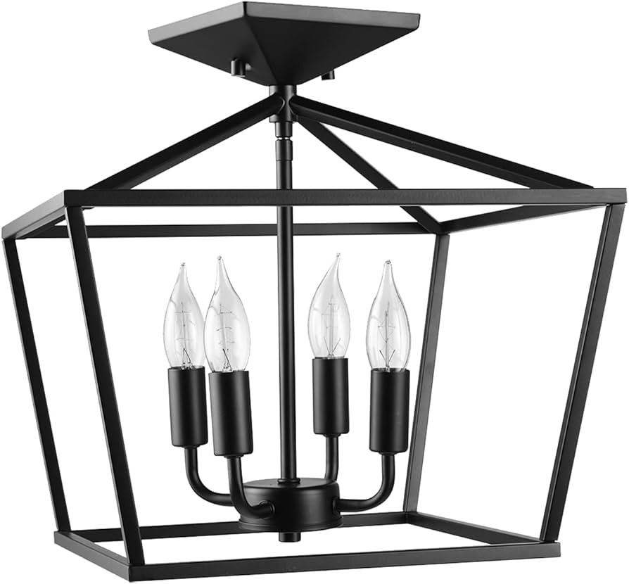 Globe Electric 61182 4-Light Semi-Flush Mount Ceiling Light, Matte Black, Flame Tip Vintage Ediso... | Amazon (US)