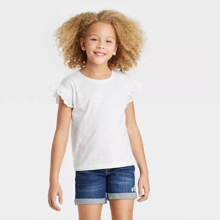 Girls' Short Sleeve Eyelet T-Shirt - Cat & Jack™ | Target