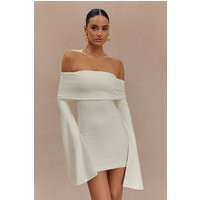 Dominique Off Shoulder Long Sleeve Mini Dress - Ivory | MESHKI US