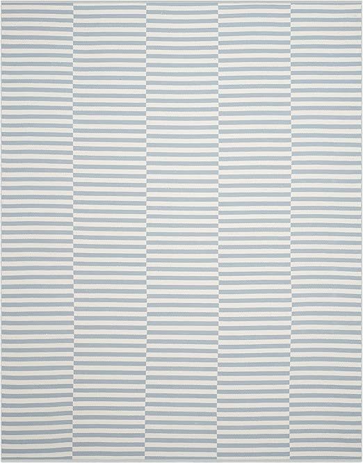 SAFAVIEH Montauk Collection Area Rug - 8' x 10', Ivory & Light Blue, Handmade Stripe Cotton, Idea... | Amazon (US)