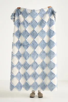 Chella Checkered Faux Fur Throw Blanket | Anthropologie (US)