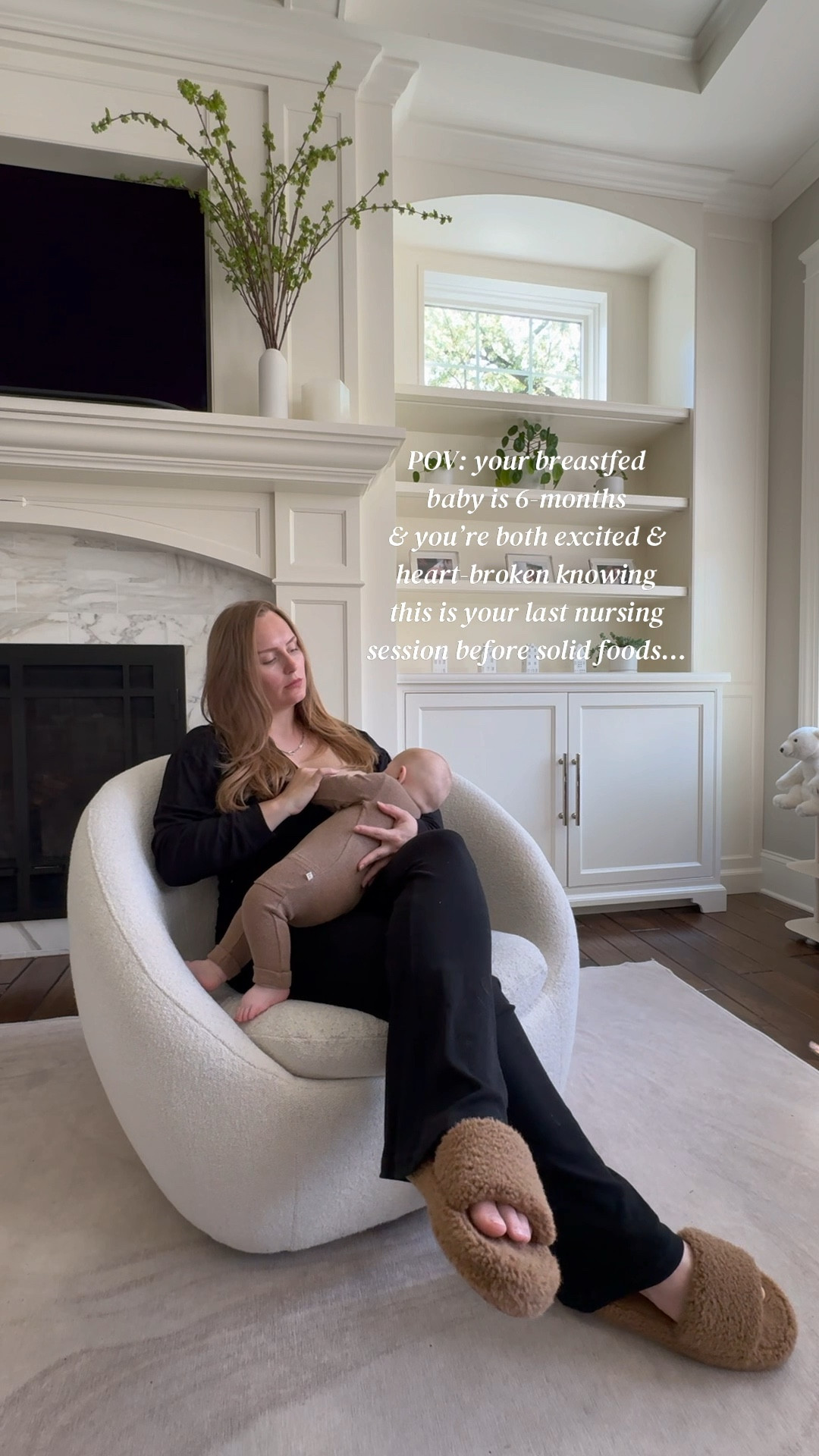 Hugh’s six months old. Already 🤯 And despite being a preemie, he’s very much ready for solid foods.

Maybe it’s watching his brother eat (he already wants to copy everything Owen does). Maybe it’s just naturally growing.

But for some reason this milestone is hitting me hard. We’ve been lucky enough to be able to exclusively breastfeed these past six months. I’m already shared how surprised and blessed I feel that we’ve gotten that experience. But somehow Hugh starting solids makes me sad. Excited for him but sad for me. Like it’s a symbolic step away from me. From not needing me as much. Towards growing up.

Where has the time gone? Those newborn moments have swept by all too quickly. And my Mama heart can’t seem to take it. Starting solids feels like such a small thing… why does my heart feel so heavy? Why does this milestone feel so big?

(Ps my whole look is Of An Origin — they make the best organic nursing-friendly pieces! I basically live in them)

#LTKBaby #LTKFamily