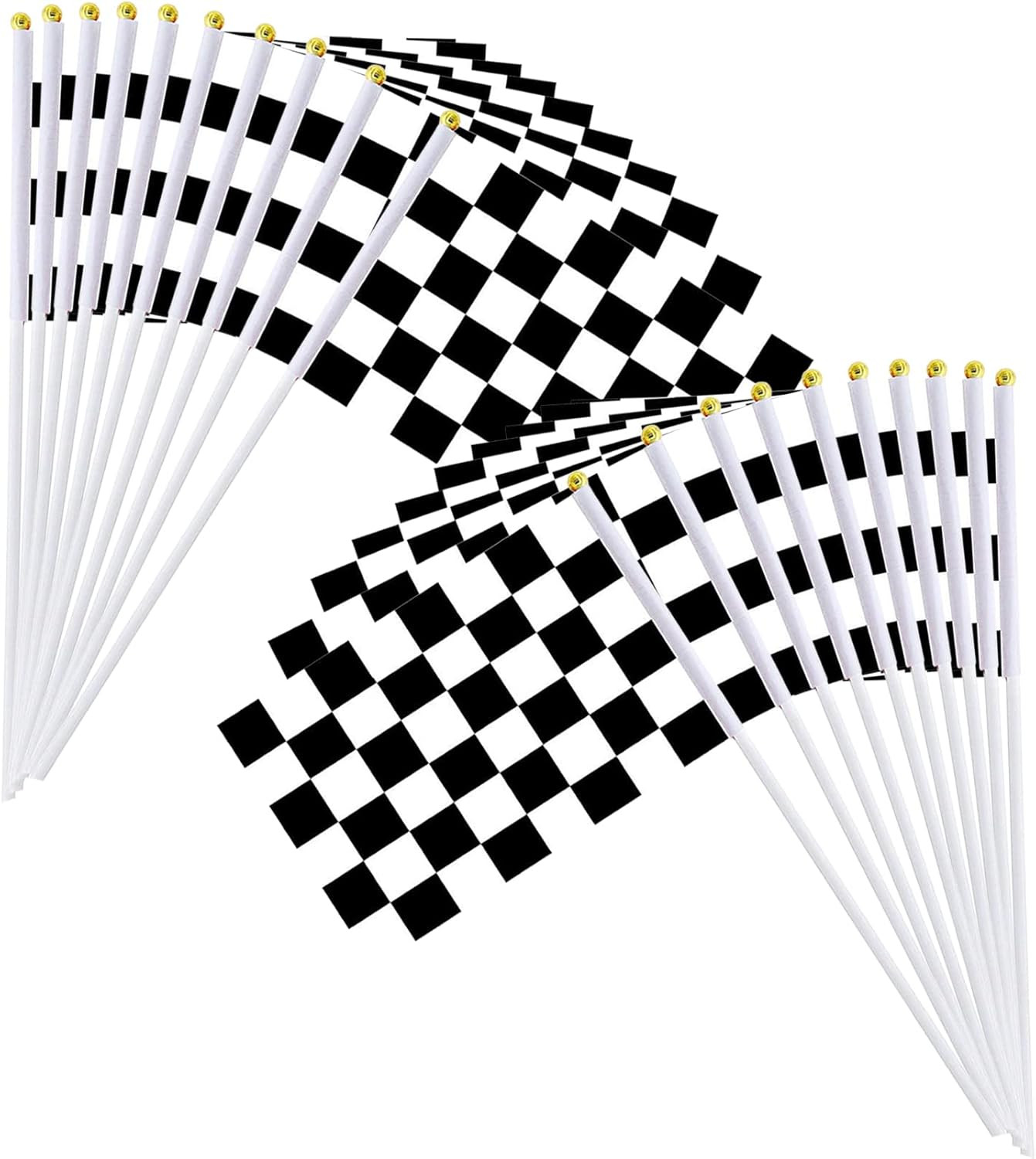 Piokio 20 Pack 8"x5.5" Black and White Checkered Racing Stick Flag、Racing Hand Held Stick Flags... | Amazon (US)
