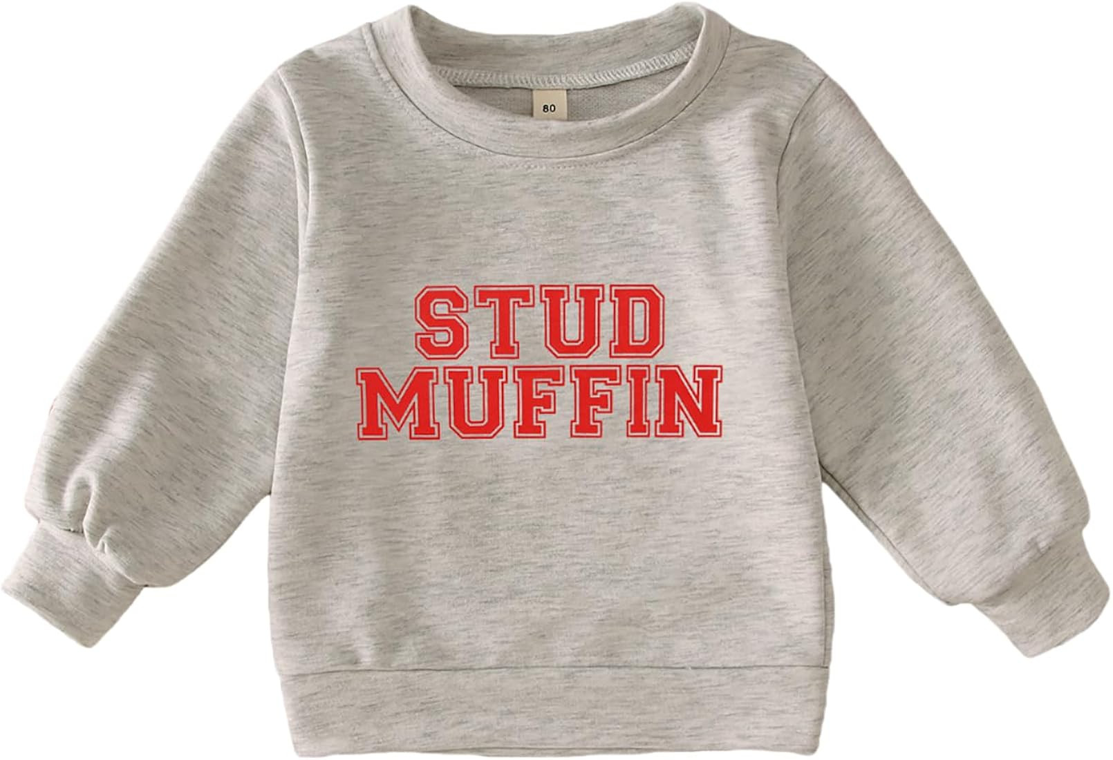 Toddler Baby Boy Valentines Day Sweatshirt Outfit Long Sleeve Stud Muffin Letter Print Pullover S... | Amazon (US)