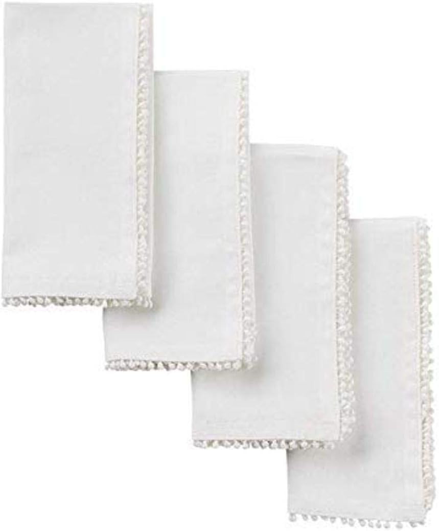 Mud Pie WHITE POM NAPKIN SET, 16" x 16" | Amazon (US)