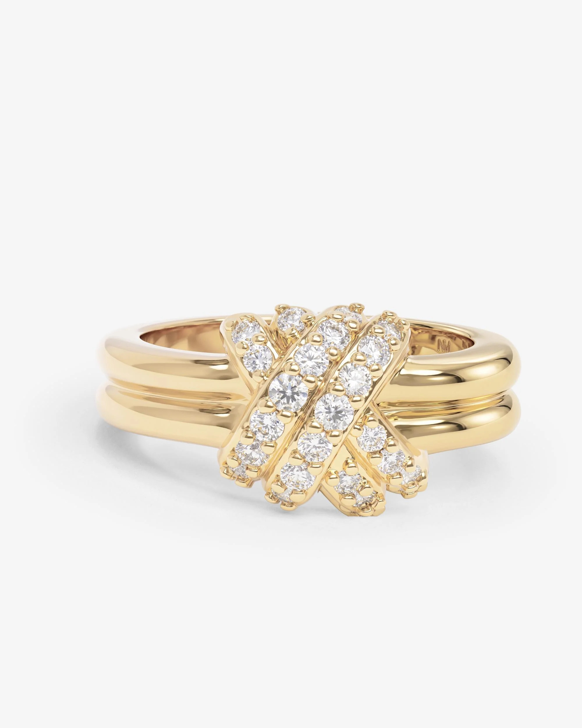 Knot Crossed Ring - Gold|White Diamondettes | Melinda Maria Jewelry