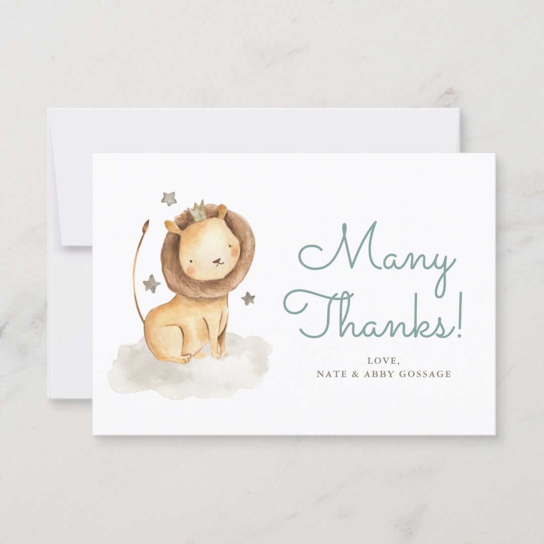 Cute Watercolor Lion Prince Birthday Party Thank Y Thank You Card | Zazzle | Zazzle