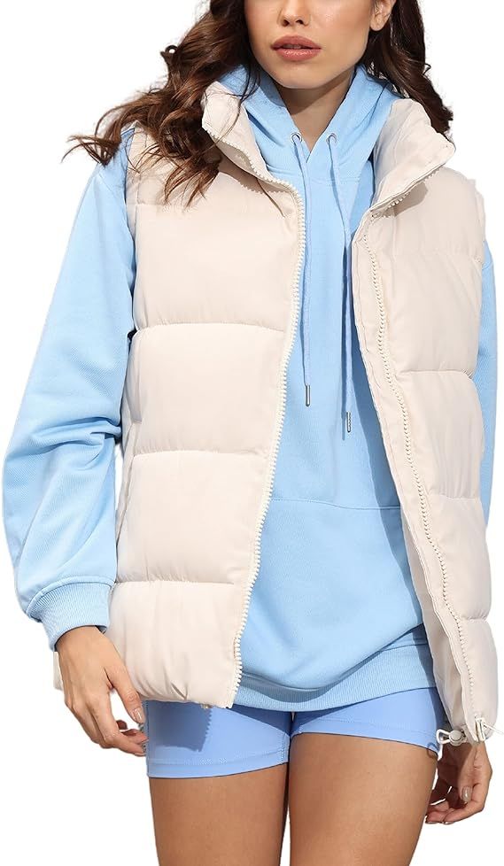 Zhiyouni Womens Puffer Vests Sleeveless Puffy Jackets Stand Collar Zipper Coats | Amazon (US)