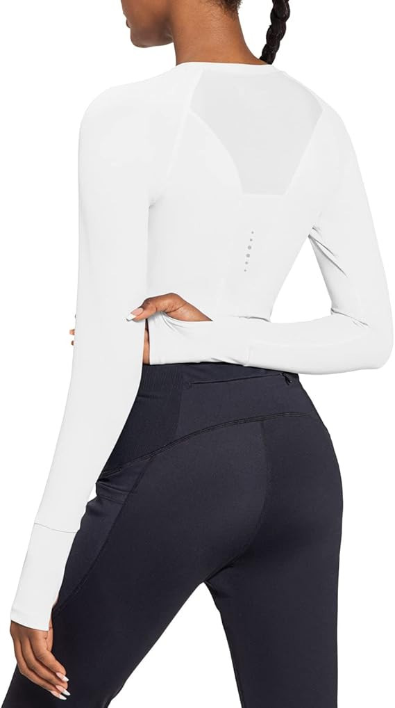 BALEAF Women's Long Sleeve Crop Workout Top Slim Fit Tops for Running Gym Yoga | Amazon (US)