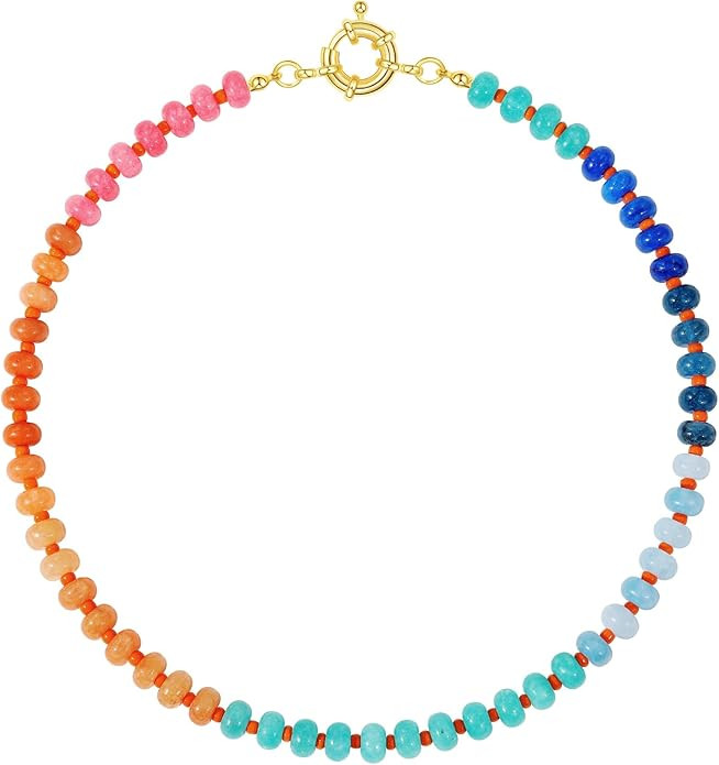KELORIS PATH Beaded Gemstone Necklaces for Women, Boho Colorful Bead Choker Necklace, Natural Sto... | Amazon (US)