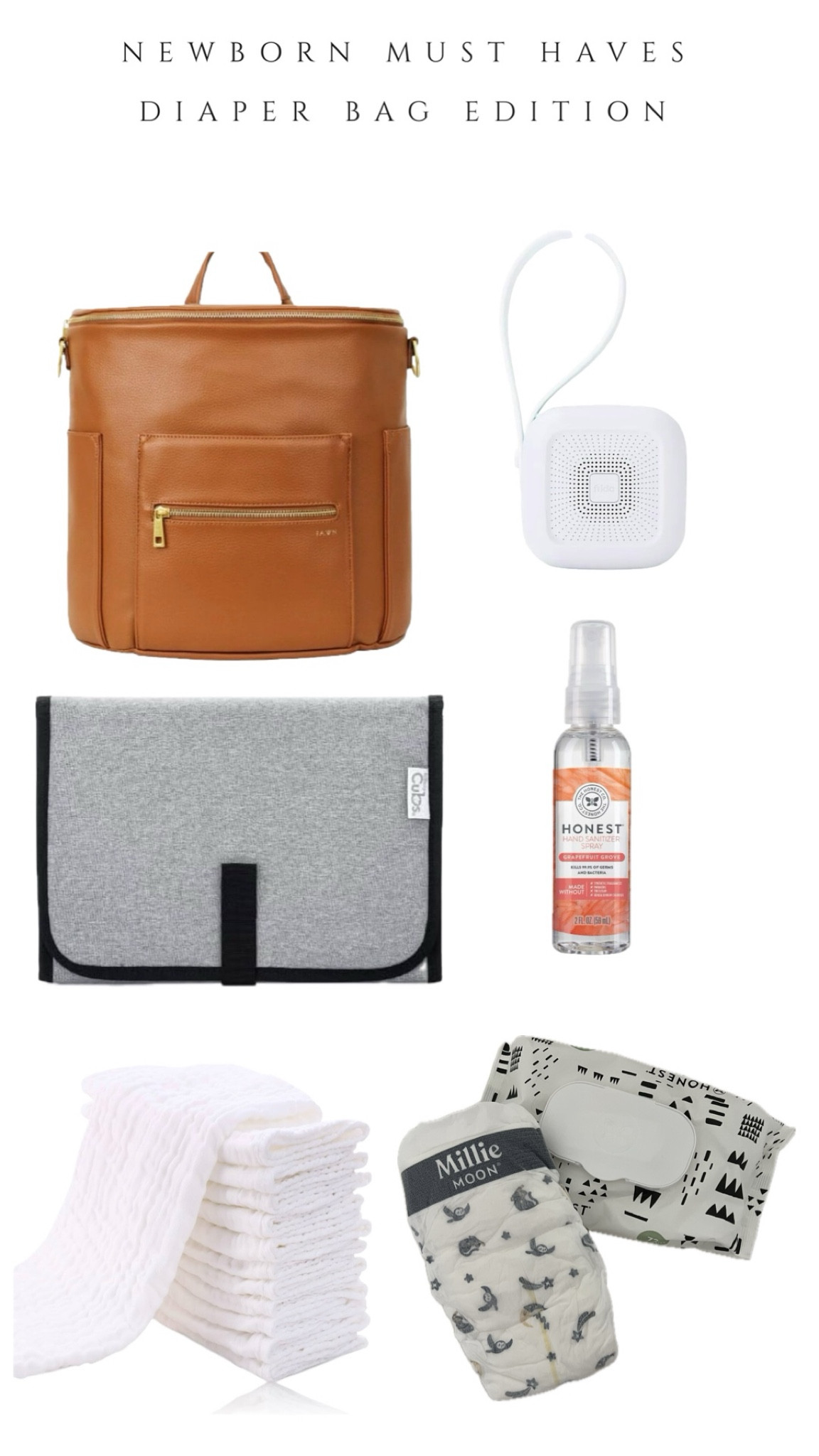 What I carried in my diaper bag for a newborn!

Portable sound machine. This one has a shushing sound on it that helped my son sleep. 

Portable waterproof changing mat!

Hand sanitizer, low-tox of course. 

Millie moon diapers and honest wipes, my holy grail

Burp cloths. Bring them everywhere. Keep them everywhere. You’ll always need them for something even if it’s not spot up. 

Not pictured: AT LEAST one extra outfit and a blanket 

#LTKFamily #LTKBaby #LTKBump