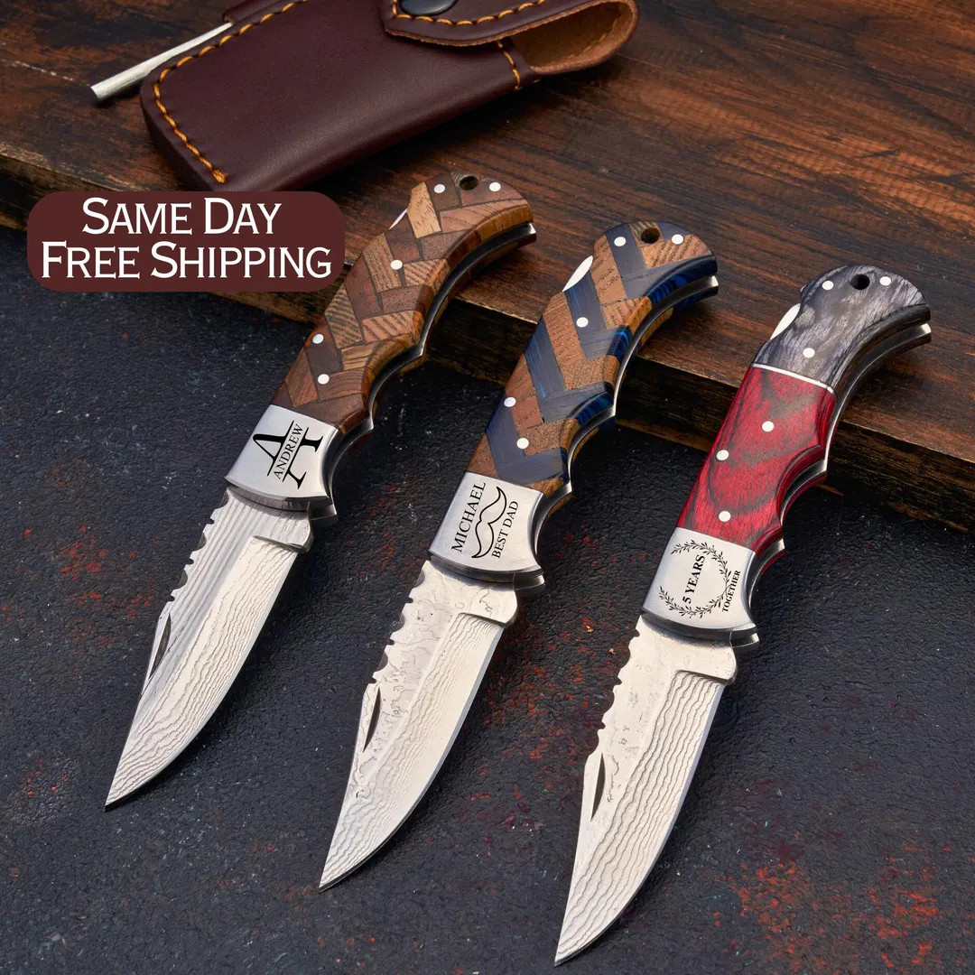 Handmade Custom Damascus Knife, Birthday Gift, Pocket Knife, Groomsmen Gift, Anniversary Gift, Ha... | Etsy (US)