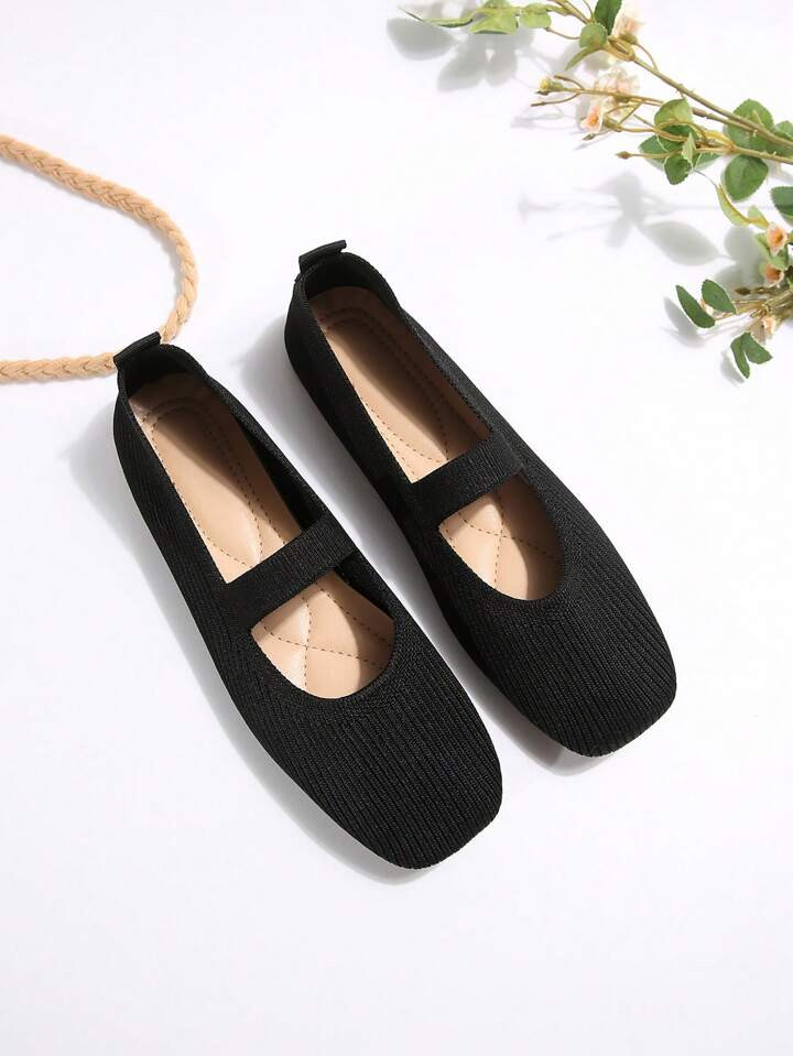 Woven Mary Jane Flats, Strap Knit Square Toe Casual Shoes For Women, Spring/Summer | SHEIN