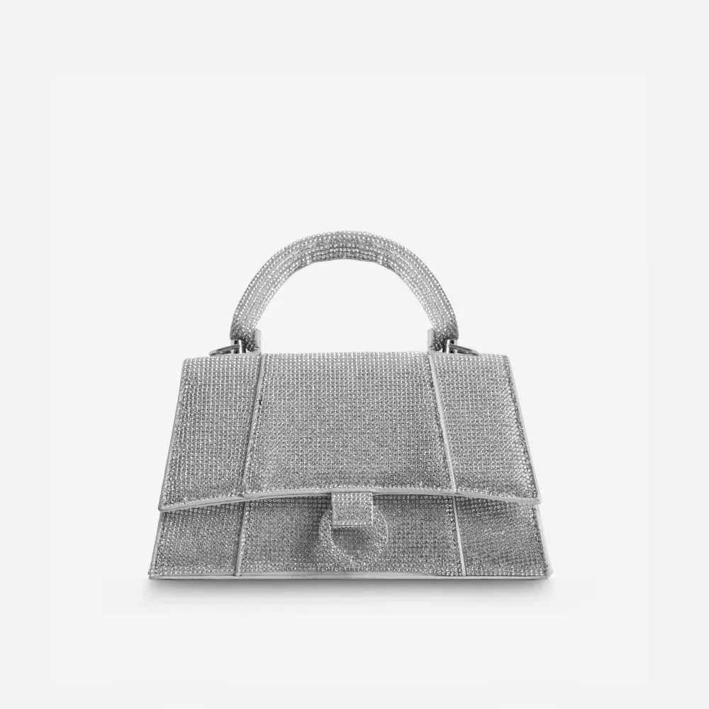 Milano Ring Detail Tote Bag In Silver Diamante | EGO Shoes (US & Canada)