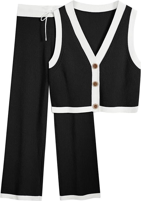 LILLUSORY 2 Piece Knit Sets Women's Summer Lounge Vest Sets | Amazon (US)