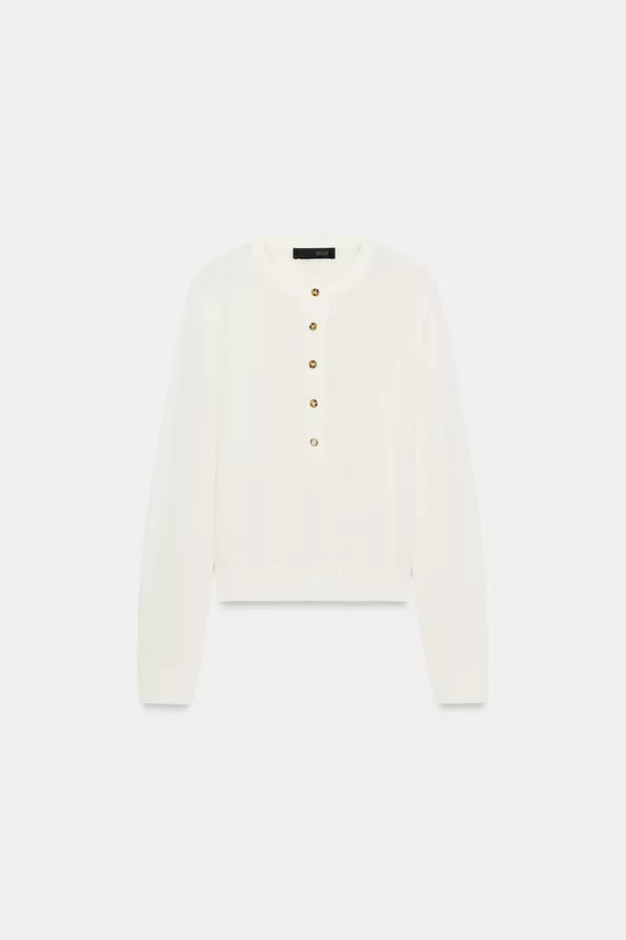 Knit jumper with a round neck and long sleeves. Featuring front buttons. | Zara UK