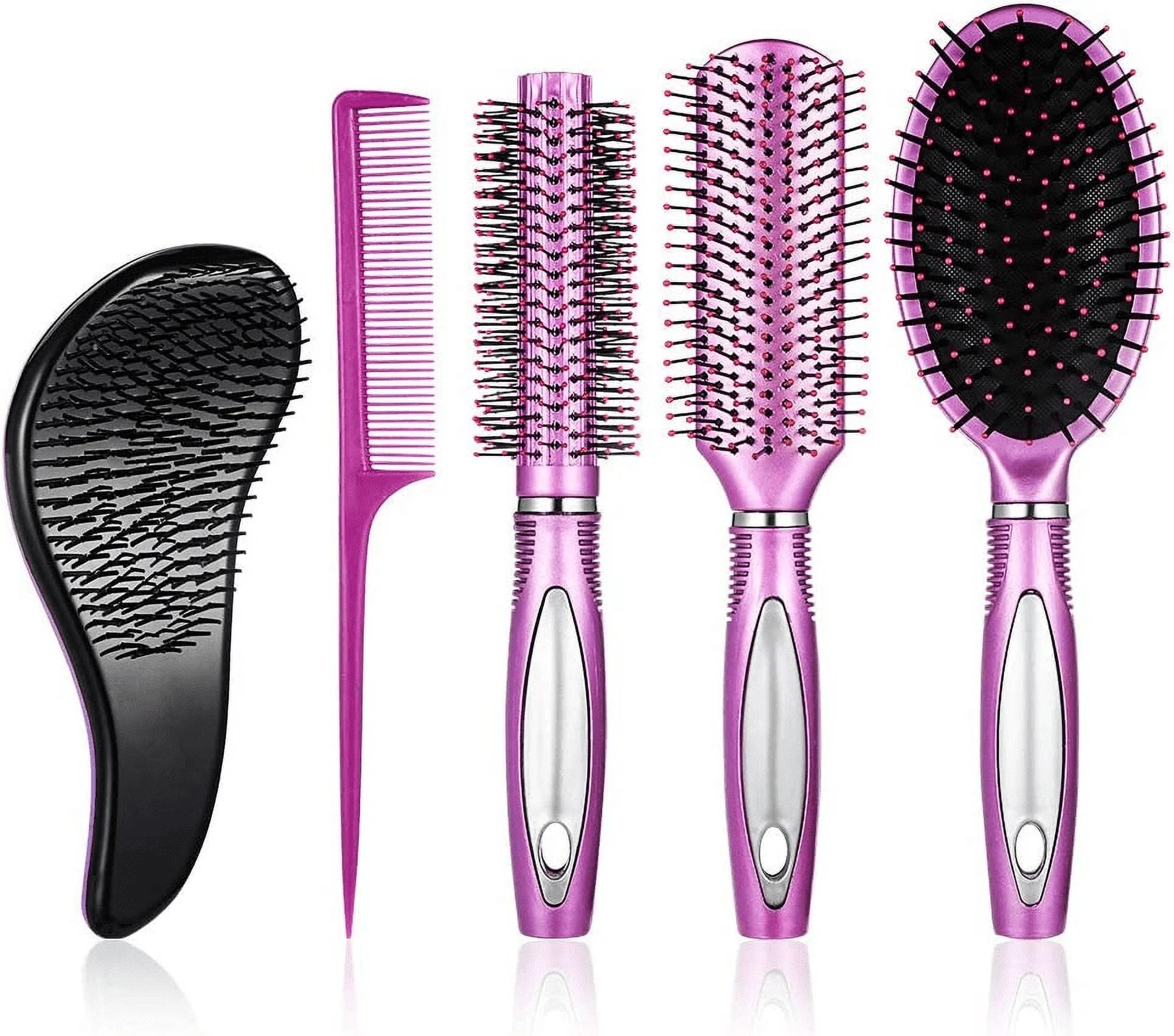 Abaima 5 Pieces Hair Brush Comb Set Detangling Paddle Brush Round Hair Tail Comb Wet Dry Brush fo... | Walmart (US)