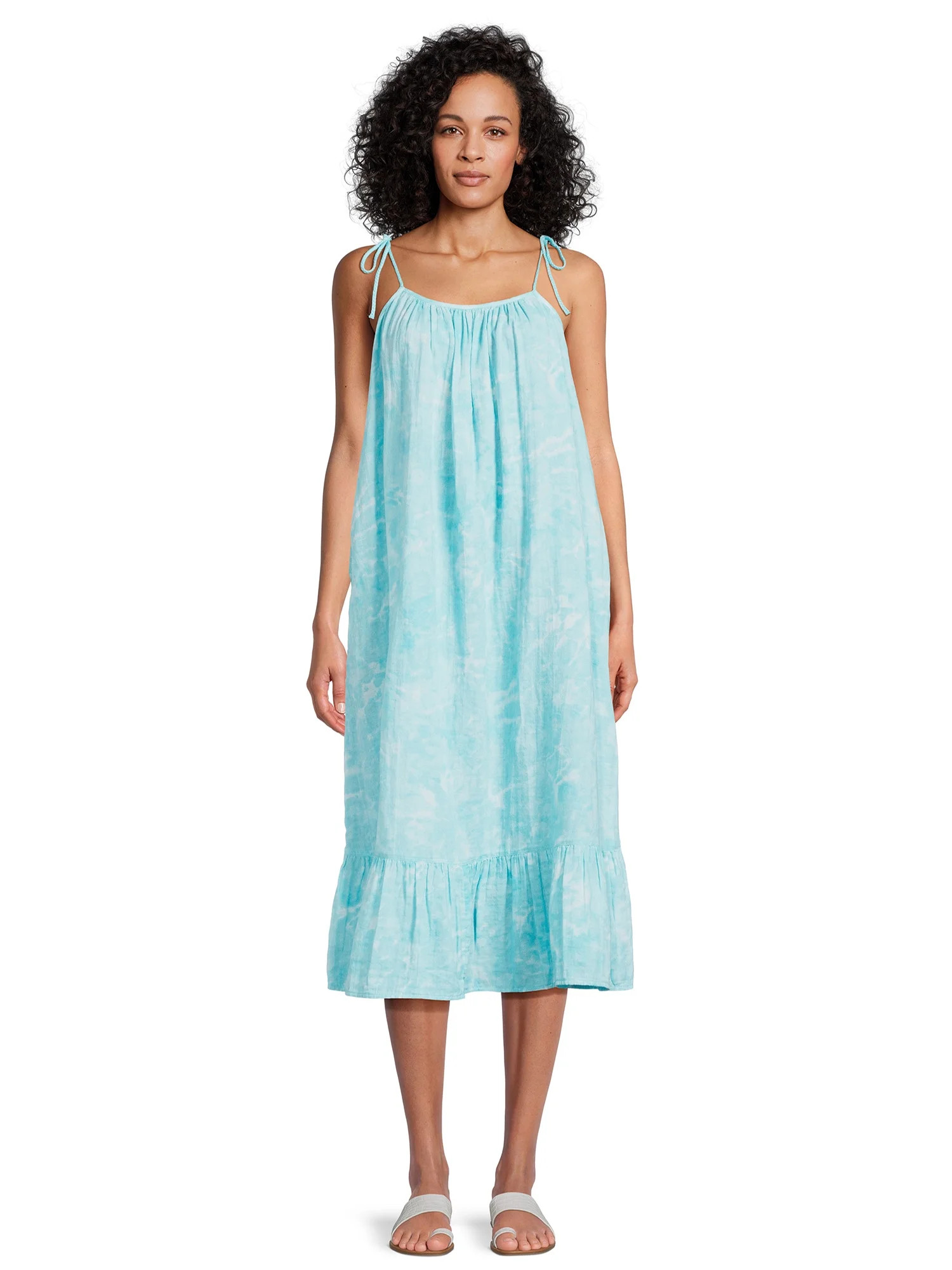 Time and Tru Women's Tie Shoulder Midi Dress, Sizes XS-XXXL | Walmart (US)