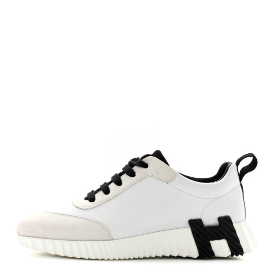Hermes Goatskin Suede Goatskin Bouncing Sneakers 36 White Black | FASHIONPHILE (US)