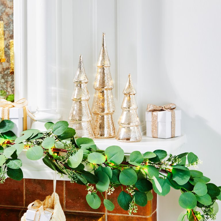 Mercury Glass Christmas Tree Decoration - Set of 3 Assorted Trees with Fairy Lights, 10 Inch Tall... | Walmart (US)