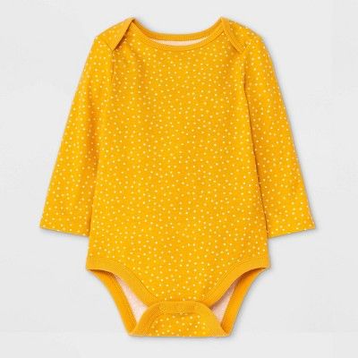 Baby Girls' Dot Long Sleeve Bodysuit - Cat & Jack™ Mustard Yellow | Target