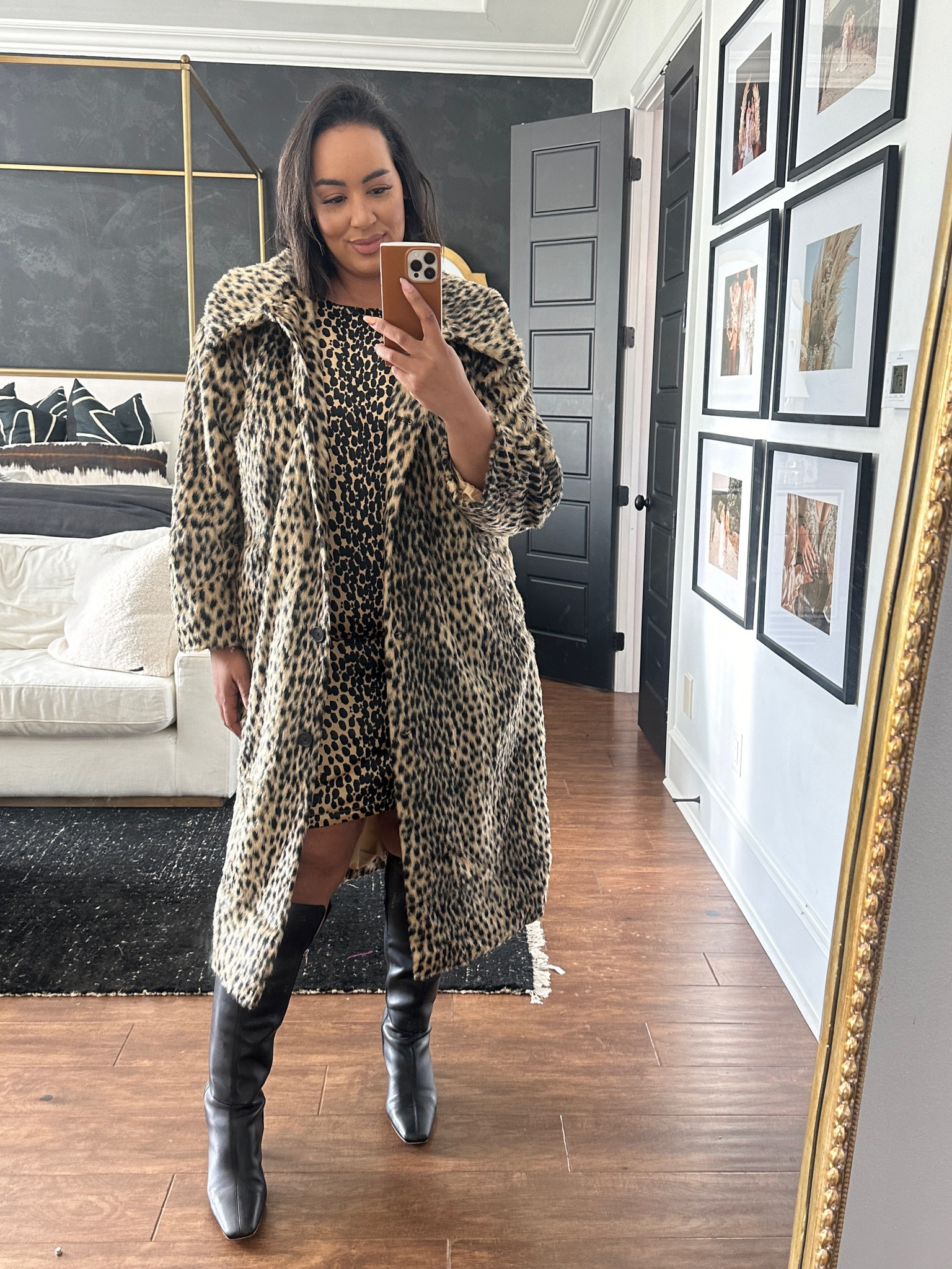 Leopard coat paired with this leopard shift dress from target. Size up in the dress. 

#LTKHoliday #LTKParties #LTKFindsUnder100