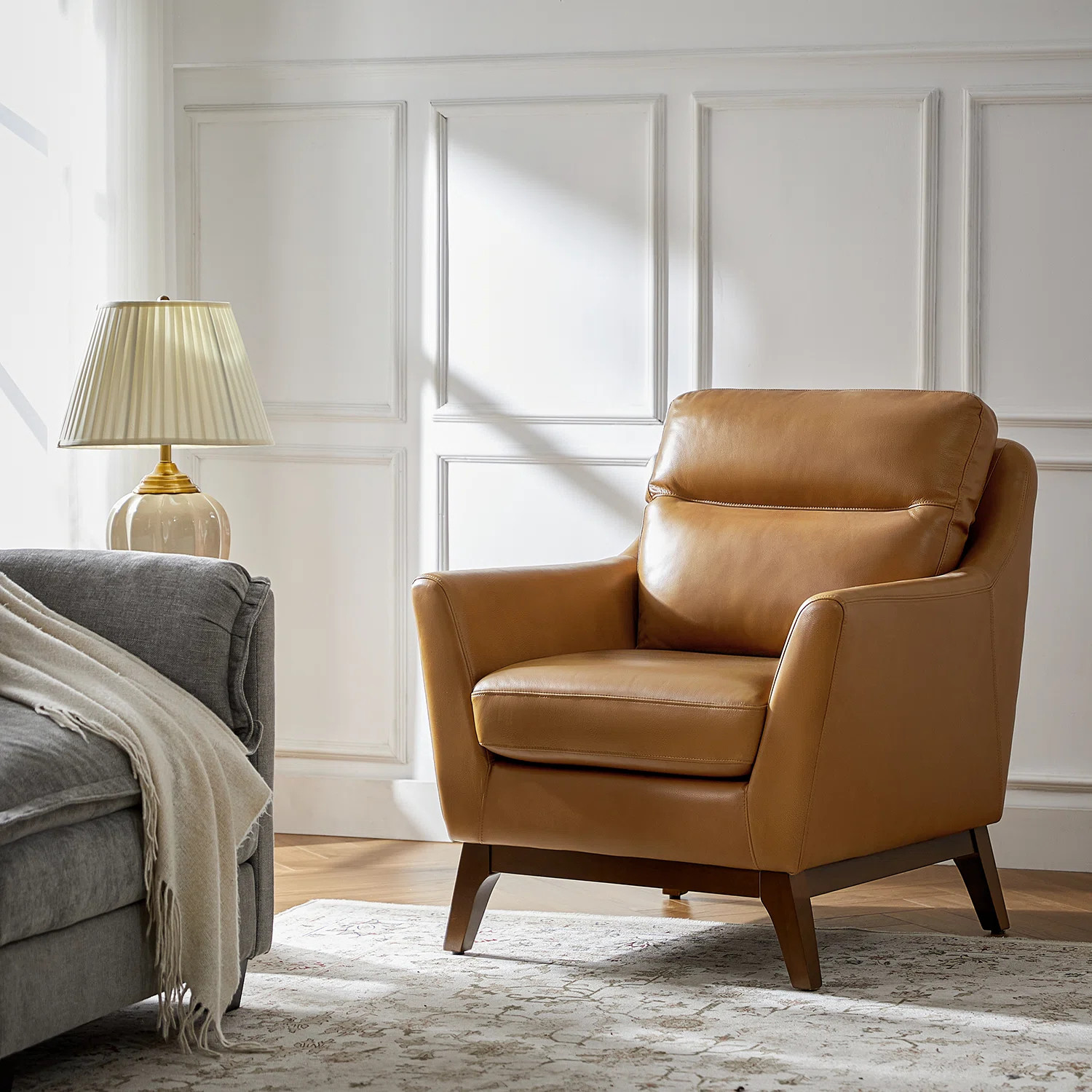 Mariessa Genuine Leather Armchair WIth Solid Wood Legs | Wayfair North America