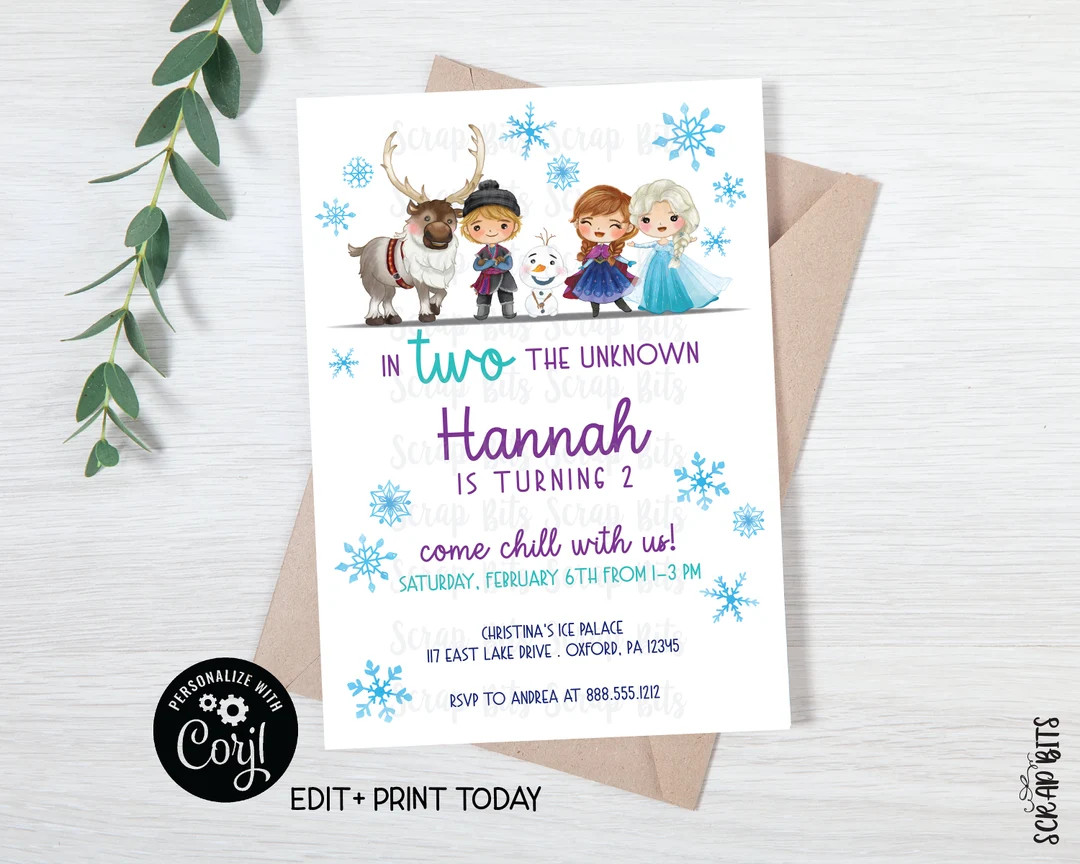EDITABLE Frozen Birthday Invitation, in TWO the Unknown Frozen Friends, 2nd Birthday Invitation, ... | Etsy (US)