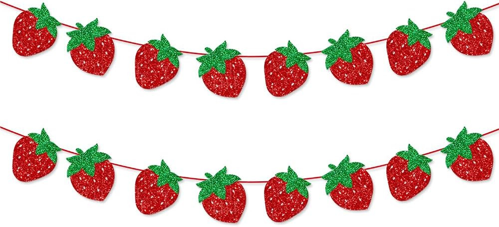 TSJ Strawberry Banner Garland Decor Glitter Berry Hanging Decorations Strawberry Themed Party Fav... | Amazon (US)