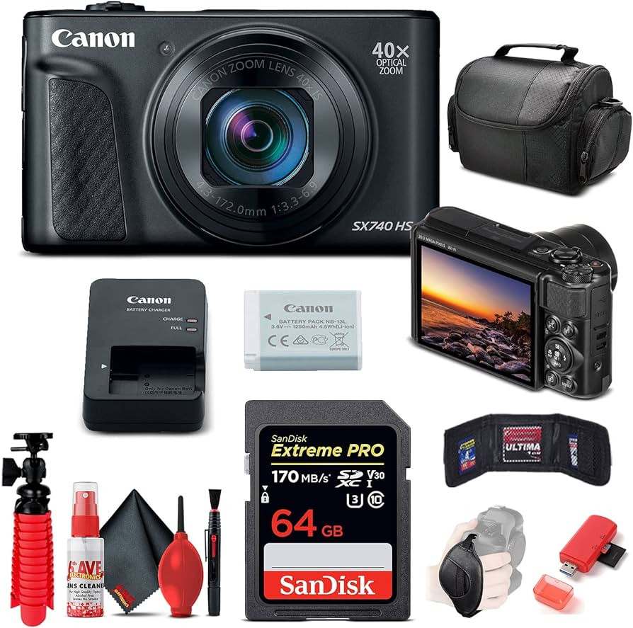 Canon PowerShot SX740 HS Digital Camera (Black) (2955C001) + 64GB Memory Card + Card Reader + Del... | Amazon (US)