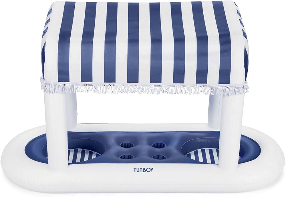 FUNBOY Giant Floating Navy Cabana Stripe Drink Station, Removable Fabric Shade with Fringe, Perfe... | Amazon (US)
