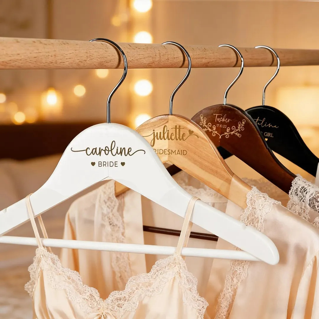 Personalized Wedding Hangers Bridal Party Hangers Custom Name Engraved Wood Hanger Wedding Hanger... | Etsy (US)